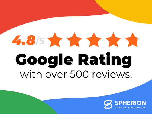 Proudly rated 4.8/5 on Google with over 500 reviews! Trust Spherion for top-tier staffing & recruiting solutions.