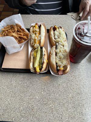 Dogs, onion rings and loganberry drink!! Perfect