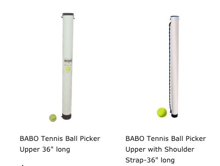 Babo tennis ball pickers come in various sizes and colors