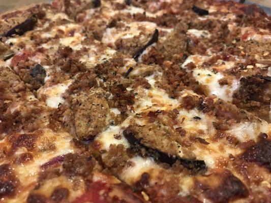 Worth the wait! Eggplant, sausage & ricotta pizza