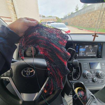 Knitting while I wait in the drive through (super long wait, by the way)