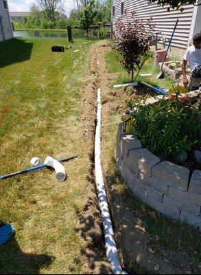 Downspout drainage line install