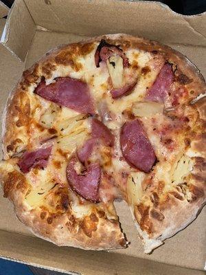 Smallest Hawaiian pizza ever and hardly any pineapple