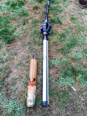 The pump on the right is a standard deep well pump, one on left is a new Grundfos Constant Pressure Pump