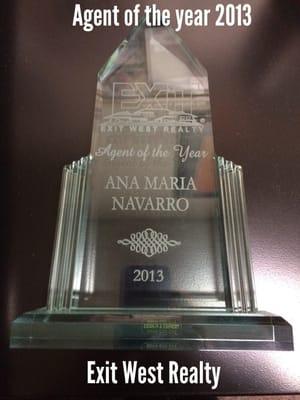 Exit West Realty 2013 Agent of the Year. Thank you to all my clients !!!