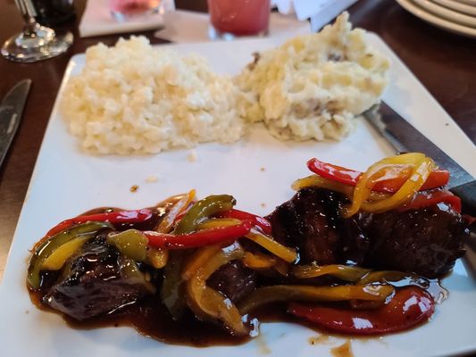 Steak tips with mashed potatoes & FAKE risotto