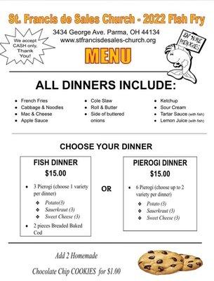 2022 Fish Fry Menu