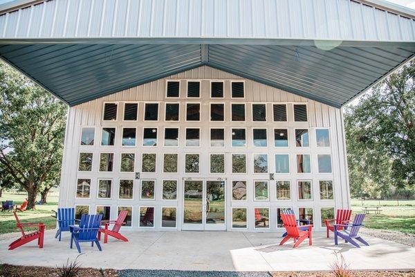 Relax in an Adirondack chair on our front patio