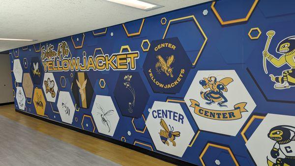 Wall wrap for a school hallway.