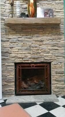 Mendota Full View 41 Gas Insert and custom Elderado Stone Hearth + Mantel