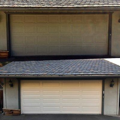 Garage door replacement is one of the best ways to improve your curb appeal! Replaced this old door with a new Clopay almond steel sectional