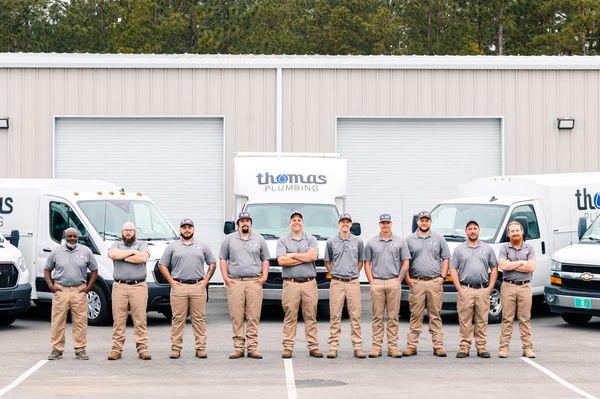 The Thomas Plumbing and Pipe Lining team at their main office in Raeford, NC. (Photographed by Lolly's Lens Photography of Pinehurst)