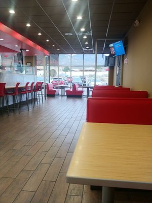 Actually decent space for eating in . . . and a fantastic view of the Sandias from those booths in the front.