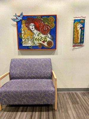 Beautiful art and calming music in the waiting room