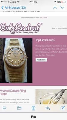 My Gold Rolex was chosen as top watch cake by Cake Central. 4' tall with time and dates set to the actual birth of the "baby" on his 30th