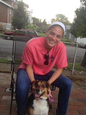 Taylor with MOLLY in The WoofHouse backyard.