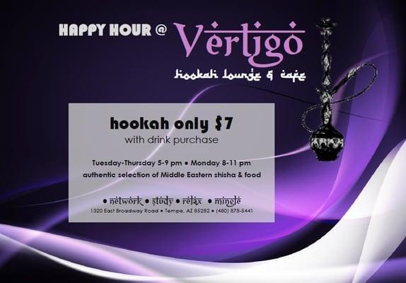 Check out the weekly specials at Vertigo: facebook.com/vertigohookah