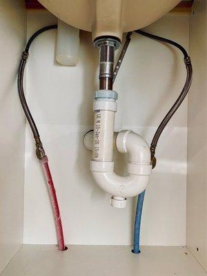 Bathroom faucet connection to water supply lines.