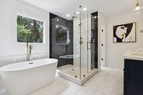 This incredible master bath was designed and built by Light Box Homes