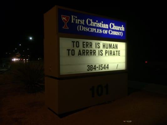 Though we go to the Catholic Church a couple blocks away, I gotta respect this reader board. Well done.