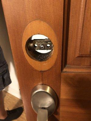 drilled my old doorknob to open the door