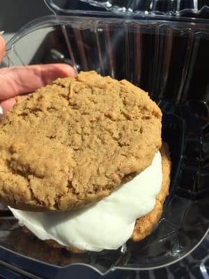 Vegan (and gluten free) peanut butter cookie sandwich. Awesome! Enough for two people.