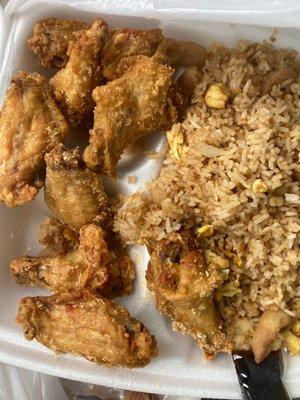 Fried wings and chicken fried rice