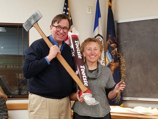 Ted Parkhurst and Michigan storyteller Eileen DiLorenzo ham it up!