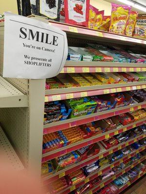 This sign has been welcoming all customers to the candy isle for months now. Kind of embarrasing