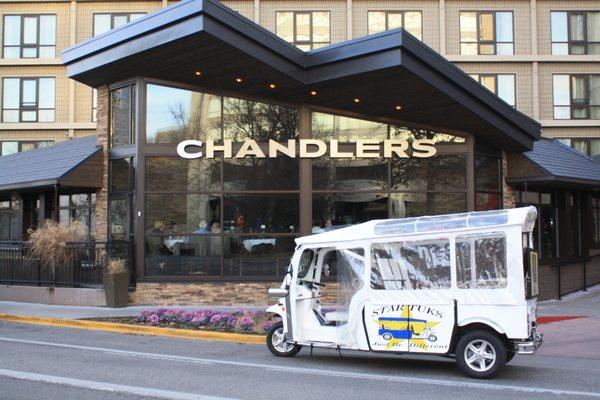 Providing couples' rides to dinner at Chandlers.