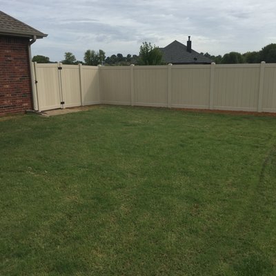 Inside view of 6' Desert Sand color Vinyl privacy fence