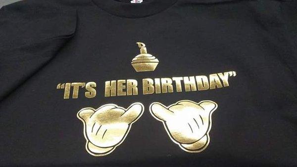 Custom birthday t shirt with the mickey hands gold .leaf foil ..order you costom t shirt with us now ...