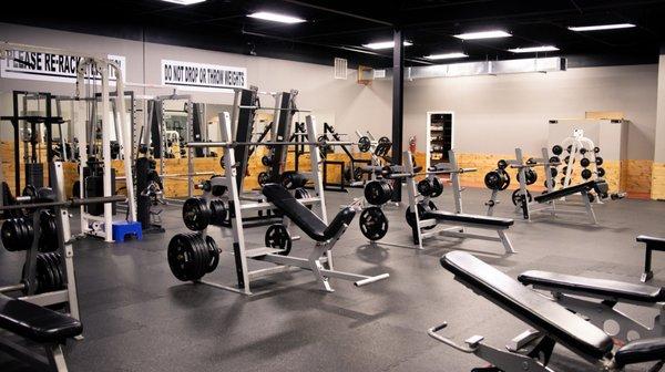 Plenty of free weight and bench press area.