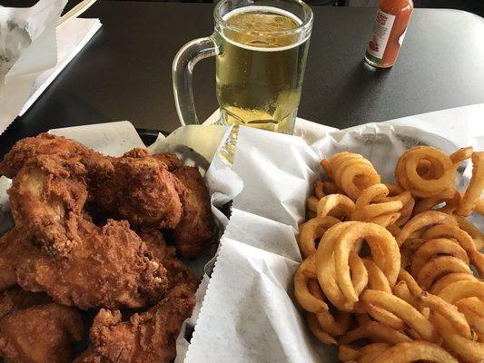 Fried Chicken & Curly Fries And Bud Light Draft