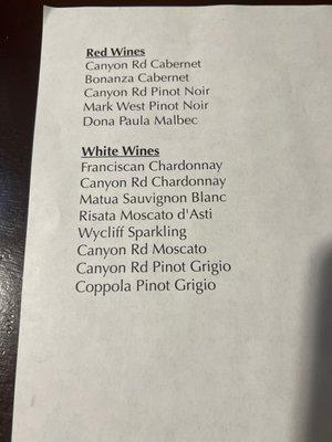 Wine list