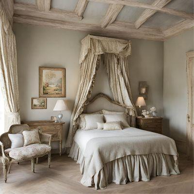 Inspired by French country decor this beautifully designed primary suite is simple yet elegant.