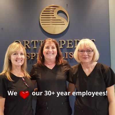 Orthopedic Specialists in Palm Harbor has many loyal patients AND staff. These 3 ladies are 30+-year employees!