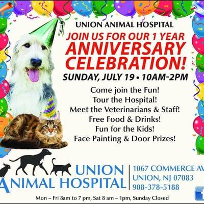 We are celebrating our one year anniversary in Union.  Join us on Sunday July 19 from 10am-2pm.   We look forward to seeing you!!