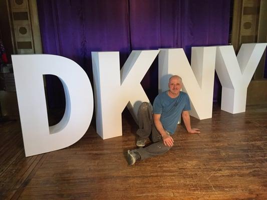 Handbuilt, precision signage for DKNY photo shoot fabricated by Geppetto Studios