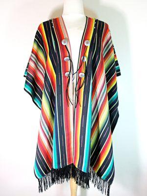 Silverado~"Black" Saltillo Serape Ruana Shawl