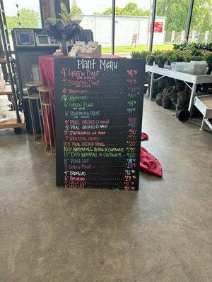 Plant menu and Prices