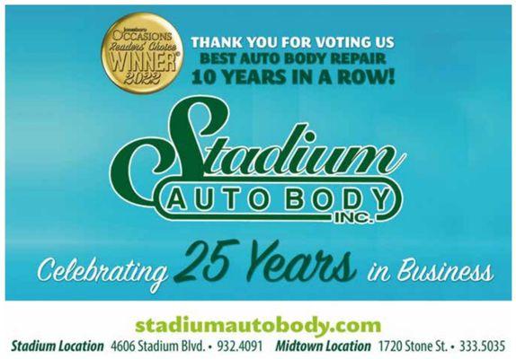 Best Auto Body Repair 10 years in a row!