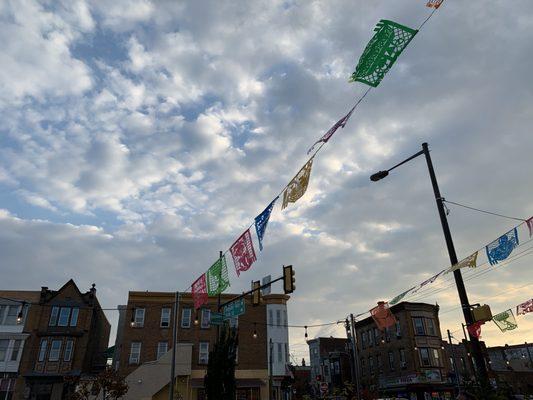 View over Passayunk Avenue from the sidewalk seating