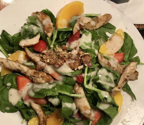 Strawberry, peach & chicken salad