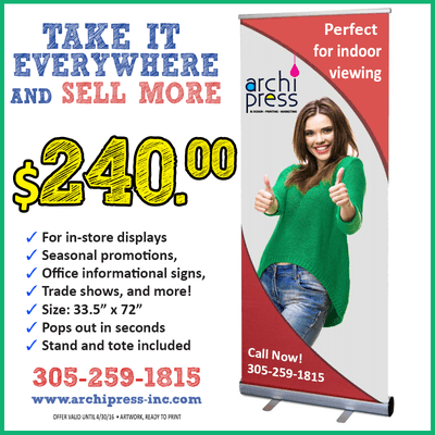 Get ready for your next Trade Show with this excellent offer. 
 
 Call NOW! 305-259-1815