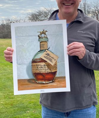 Max Savaiko Artist - Holding a Limited Edition Bourbon Print of Blanton's Bourbon