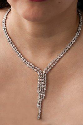 Drop down par cut diamond necklace