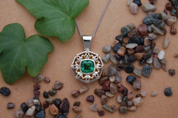 Tsavorite & Diamond Starburst Pendant