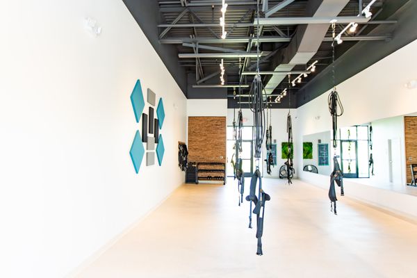 The inside of our bungee fitness studio