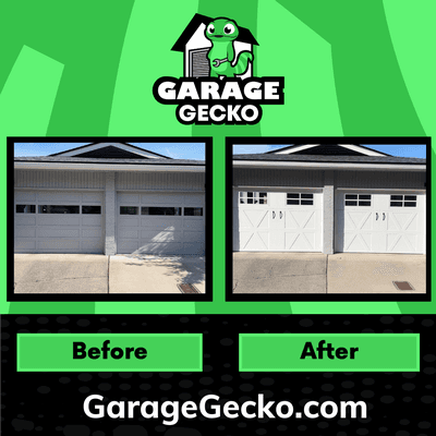 Before and after garage door photo taken in Liberty Lake, WA